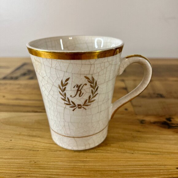 Enoch Wedgwood Tunstall Other - Vintage Enoch Wedgwood Tunstall Ivory & Gold Letter "K" China Coffee Tea Cup Mug
